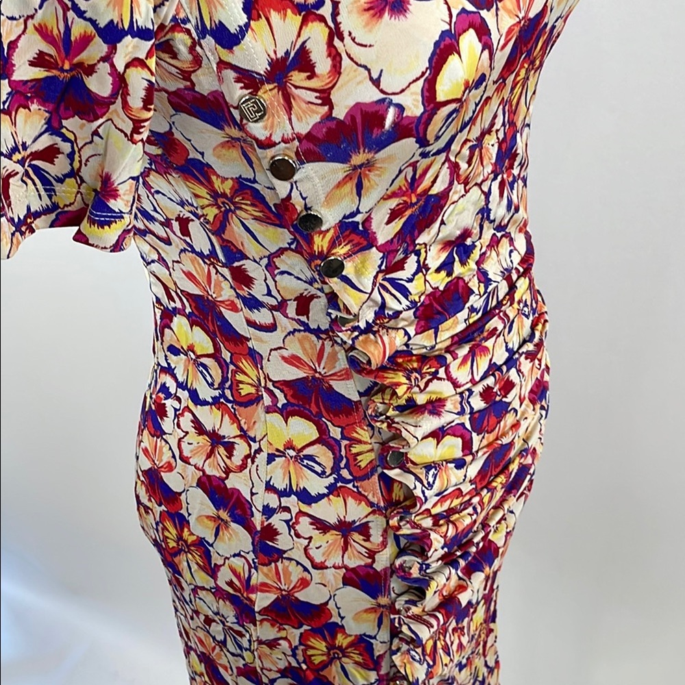 Rabanne Floral Ruched Mini Short-Sleeve Dress, EU 36 - Picture 10 of 13